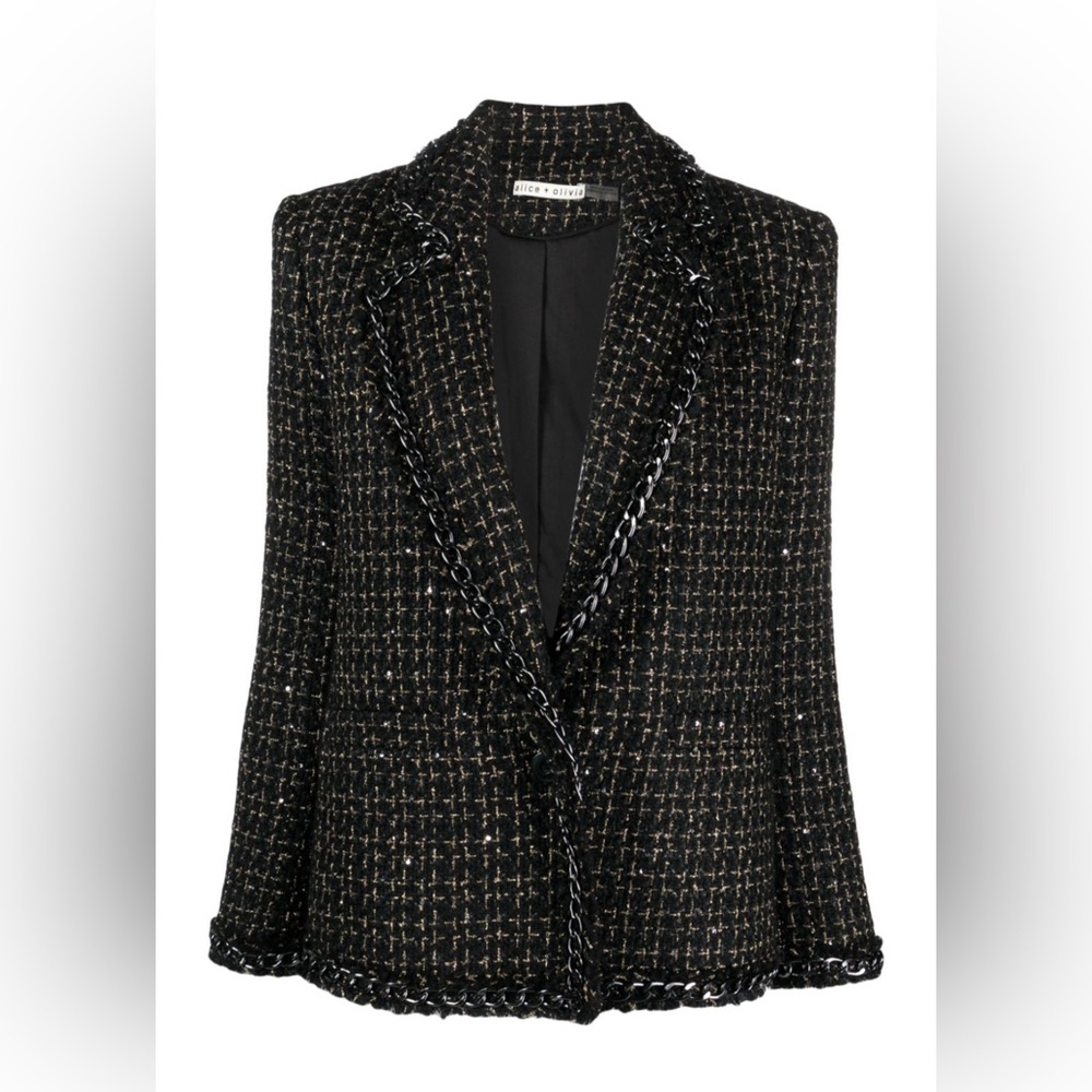 Alice + Olivia Shan Tweed Chain Trim Blazer - 4